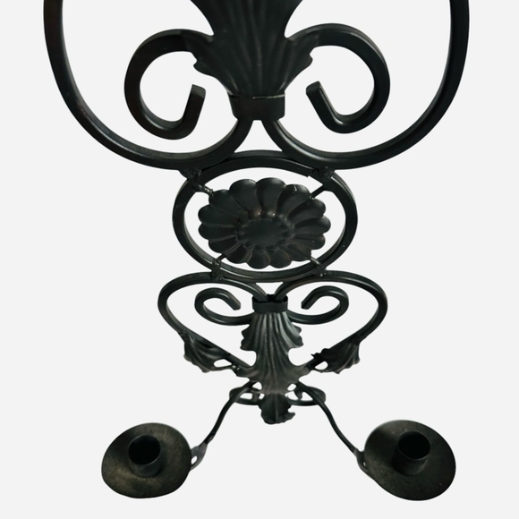 Elegant Black Metal Wall Sconce Scroll Pillar Candles Holder Wall Hanging Decor - Picture 5 of 5